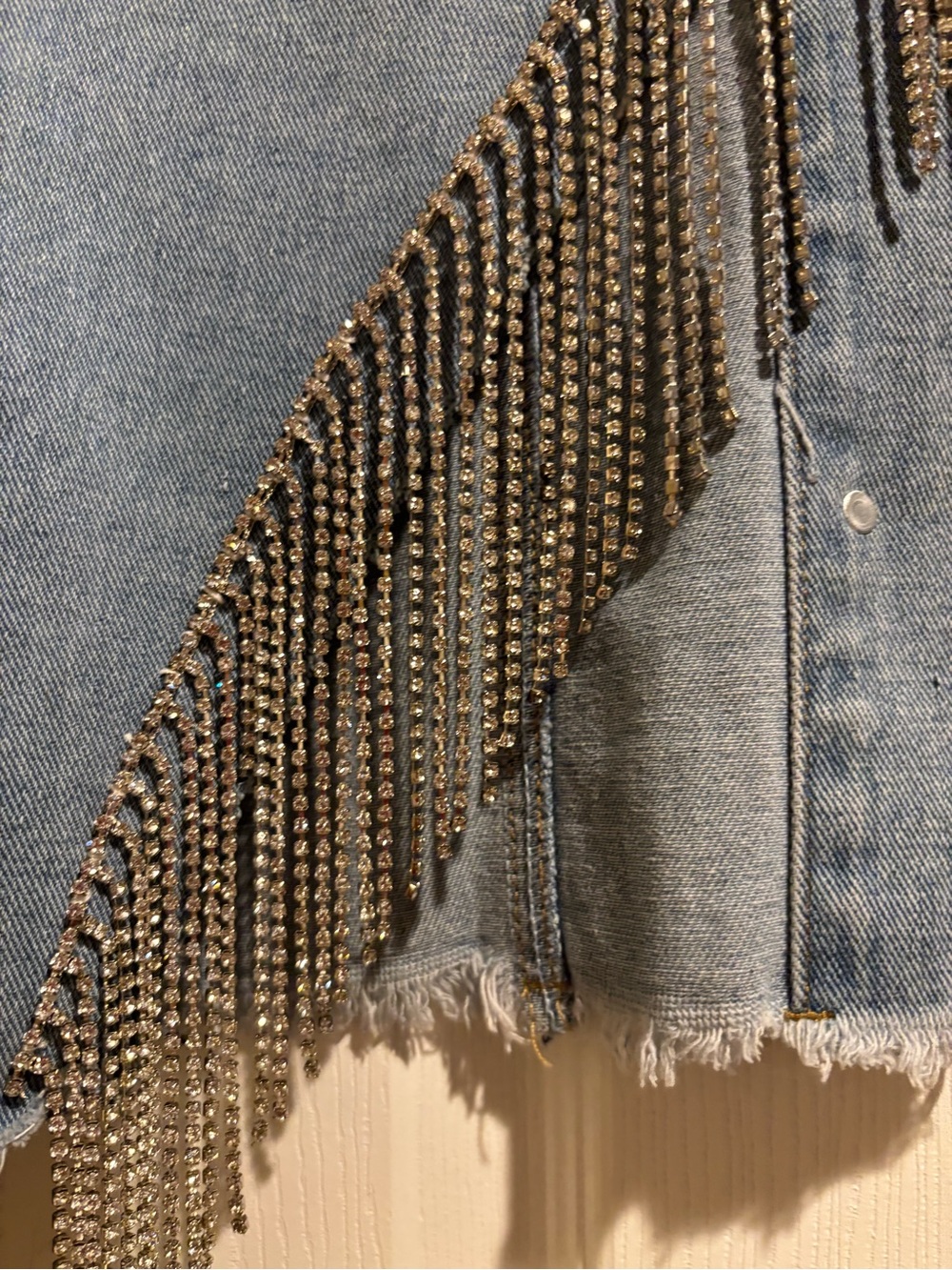 Custom Rhinestone Fringe Denim Jacket - Picture 5 of 10